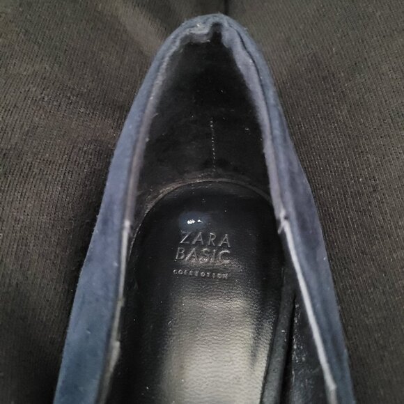 Zara Suede Platform Ultra High Heel Stilleto Pumps SZ 38 (7.5) Navy Blue - Picture 15 of 15